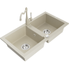 Mexen Mario évier en granit 2 bacs avec robinet de cuisine Carla, beige - 6504-69-670700-69