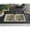 Mexen Mario évier en granit 2 bacs avec robinet de cuisine Carla, beige - 6504-69-670700-70