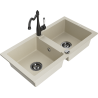 Mexen Mario évier en granit 2 bacs avec robinet de cuisine Carla, beige - 6504-69-670700-70