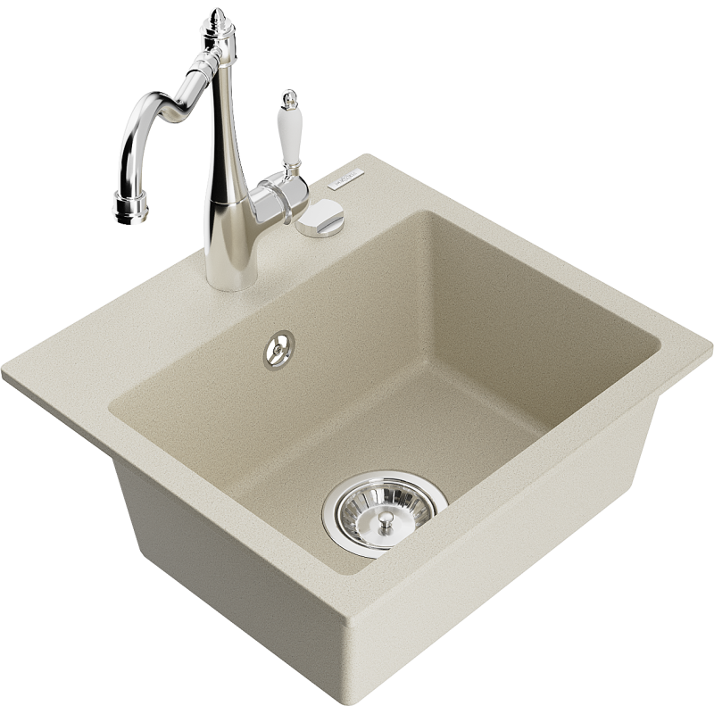 Mexen Milo évier en granit 1 bac avec mitigeur de cuisine Carla, beige - 6505-69-670700-00