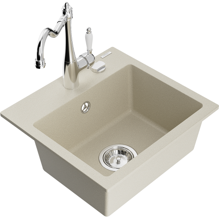 Mexen Milo évier en granit 1 bac avec mitigeur de cuisine Carla, beige - 6505-69-670700-00