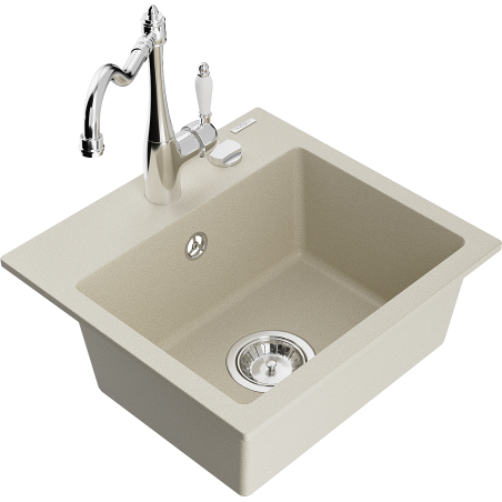 Mexen Milo évier en granit 1 bac avec robinet de cuisine Carla, beige - 6505-69-670700-00