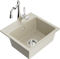 Mexen Milo évier en granit 1 bac avec robinet de cuisine Carla, beige - 6505-69-670700-00