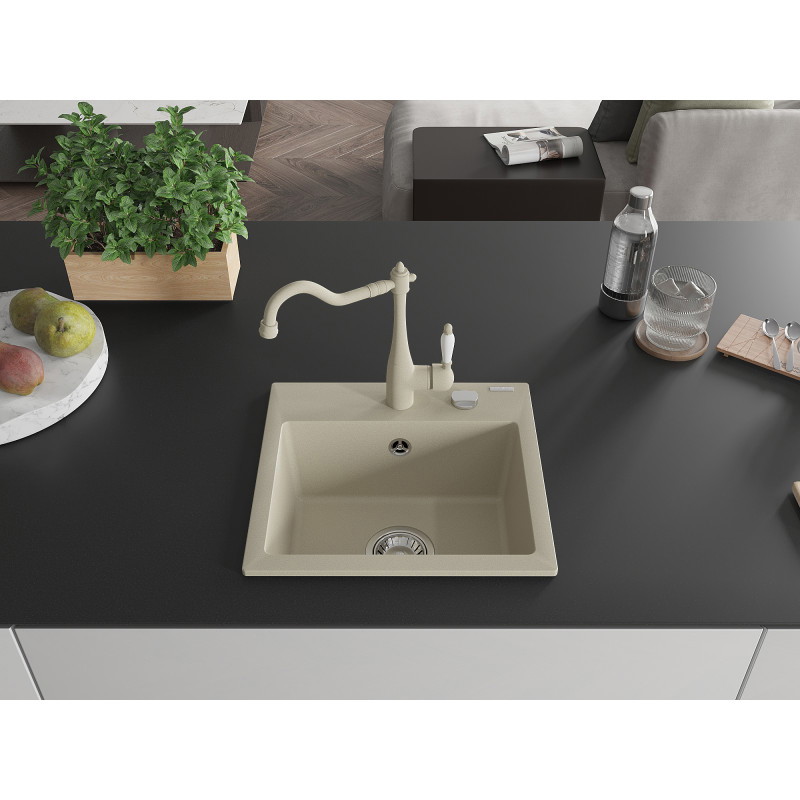Mexen Milo évier en granit 1-bassin avec robinet de cuisine Carla, beige - 6505-69-670700-69