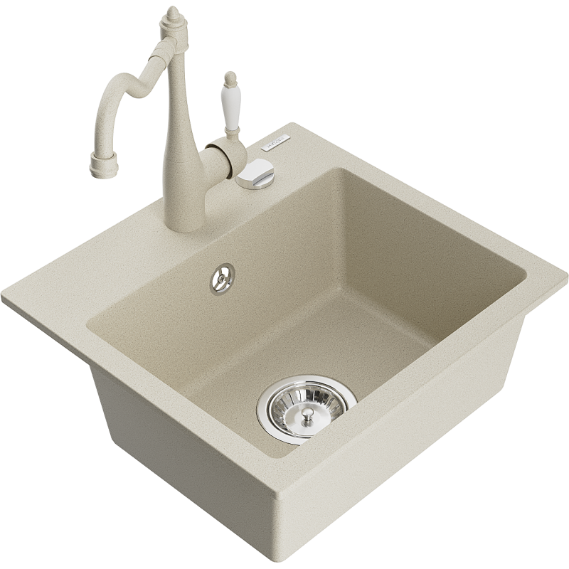 Mexen Milo évier en granit 1-bassin avec robinet de cuisine Carla, beige - 6505-69-670700-69