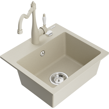 Mexen Milo évier en granit 1-bassin avec robinet de cuisine Carla, beige - 6505-69-670700-69