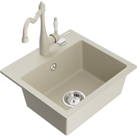 Mexen Milo évier en granit à 1 cuve avec robinet mélangeur Carla, Beige - 6505-69-670700-69