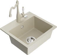 Mexen Milo évier en granit 1-bassin avec robinet de cuisine Carla, beige - 6505-69-670700-69