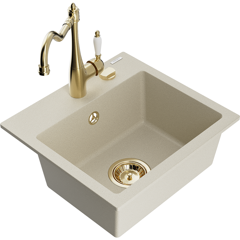 Mexen Milo évier en granit à 1 cuve avec robinet mélangeur Carla, Beige - 6505-69-670700-50