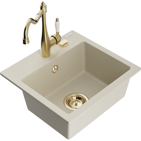 Mexen Milo évier de cuisine en granit 1-bac avec robinet de cuisine Carla, beige - 6505-69-670700-50