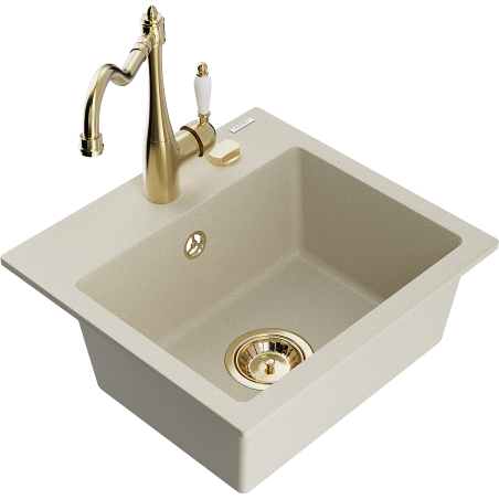 Mexen Milo évier en granit à 1 cuve avec robinet mélangeur Carla, Beige - 6505-69-670700-50