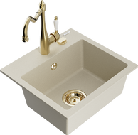 Mexen Milo évier de cuisine en granit 1-bac avec robinet de cuisine Carla, beige - 6505-69-670700-50