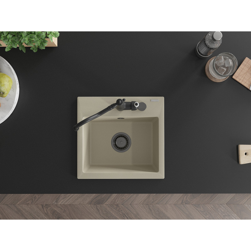 Mexen Milo Évier de cuisine en granit 1 bac avec robinet Carla, beige - 6505-69-670700-70