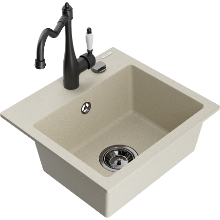 Mexen Milo évier en granit 1 bac avec robinet de cuisine Carla, beige - 6505-69-670700-70