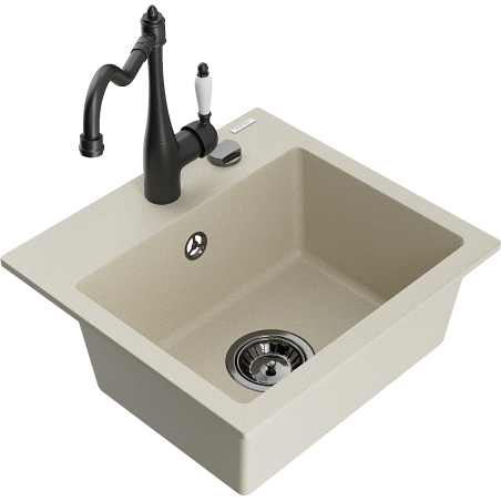 Mexen Milo évier en granit à 1 cuve avec robinet mélangeur Carla, Beige - 6505-69-670700-70