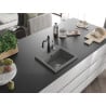 Mexen Milo évier en granit 1 bac avec robinet de cuisine Carla, gris - 6505-71-670700-70