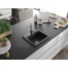 Mexen Milo évier en granite 1 bac avec robinet de cuisine Carla, noir/doré métallique - 6505-75-670700-00