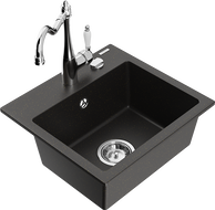 Mexen Milo évier en granite 1 bac avec robinet de cuisine Carla, noir/doré métallique - 6505-75-670700-00