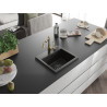 Mexen Milo évier en granit 1 bac avec robinet de cuisine Carla, noir/doré métallique - 6505-75-670700-50-B