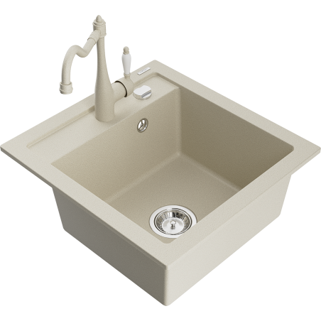 Mexen Vito évier de cuisine en granit 1 bac avec robinet Carla, beige - 6503-69-670700-69