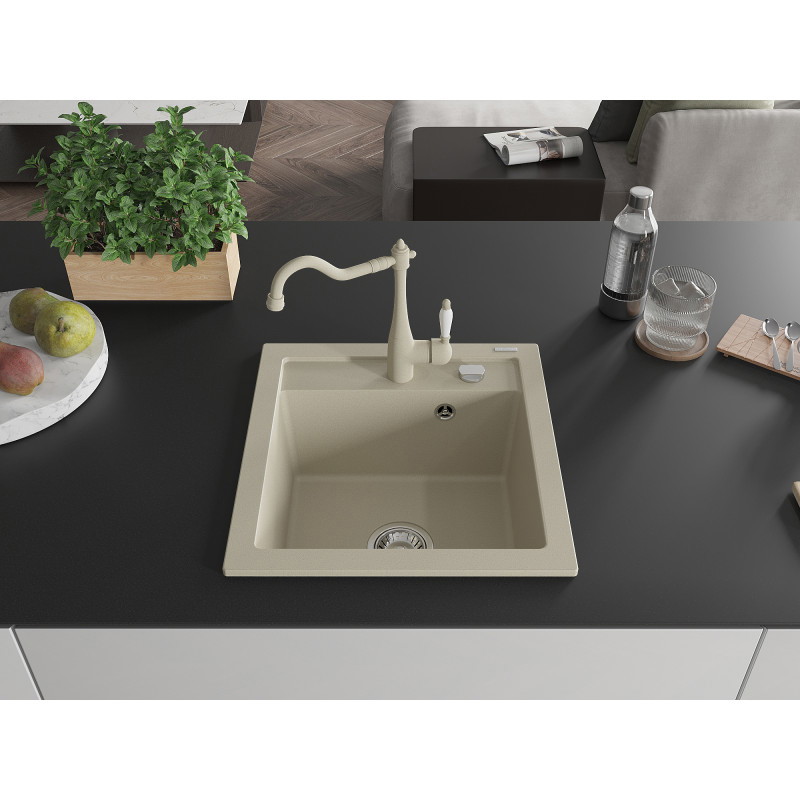 Mexen Vito évier de cuisine en granit 1 bac avec robinet Carla, beige - 6503-69-670700-69