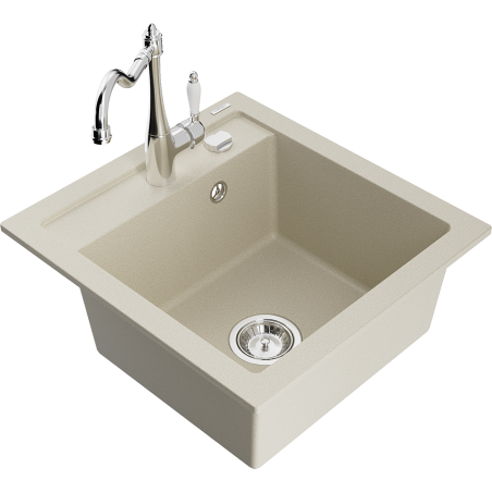 Mexen Vito évier en granit 1 bac avec robinet de cuisine Carla, beige - 6503-69-670700-00