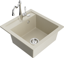 Mexen Vito évier en granit 1 bac avec robinet de cuisine Carla, beige - 6503-69-670700-00