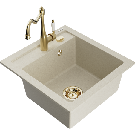 Mexen Vito évier en granit à 1 cuve avec robinet mélangeur Carla, Beige - 6503-69-670700-50