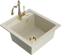 Mexen Vito évier en granit 1 bac avec robinet de cuisine Carla, beige - 6503-69-670700-50