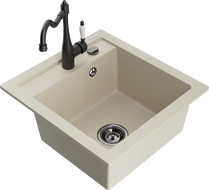 Mexen Vito évier en granit 1 bac avec robinet de cuisine Carla, beige - 6503-69-670700-70