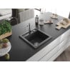 Mexen Vito évier en granit 1-bassin avec robinet de cuisine Carla, noir moucheté - 6503-76-670700-00