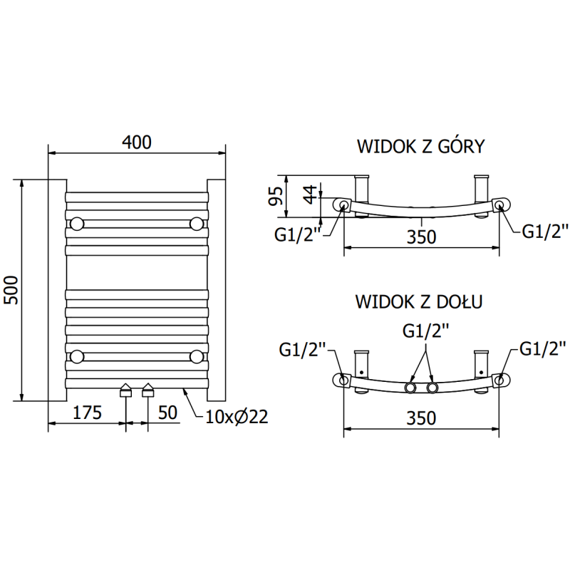 Mexen Ares radiateur de salle de bain 500 x 400 mm, 179 W, noir - W102-0500-400-00-70