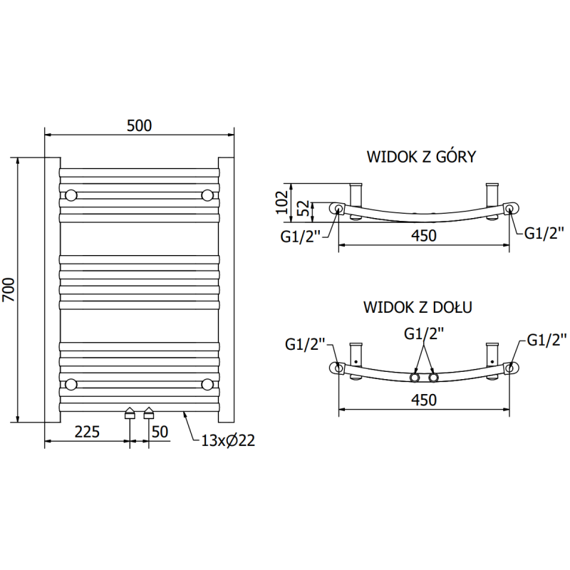 Mexen Ares radiateur de salle de bain 700 x 500 mm, 286 W, noir - W102-0700-500-00-70