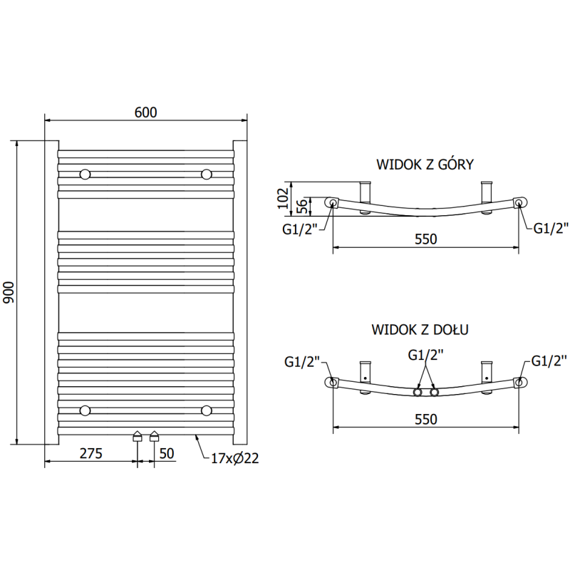 Mexen Ares radiateur de salle de bain 900 x 600 mm, 433 W, blanc - W102-0900-600-00-20
