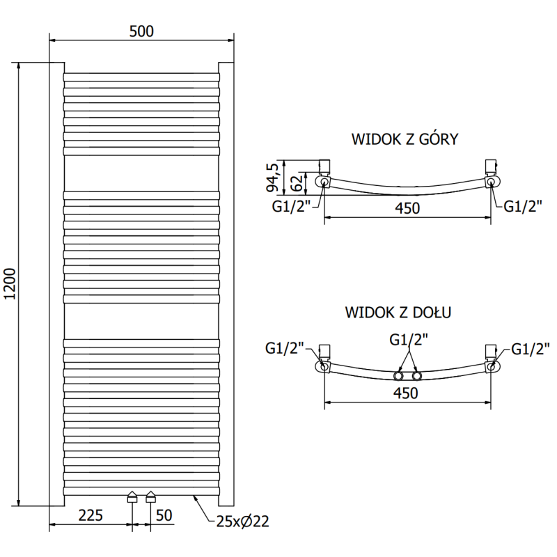 Mexen Ares radiateur de salle de bain 1200 x 500 mm, 420 W, doré - W102-1200-500-00-50