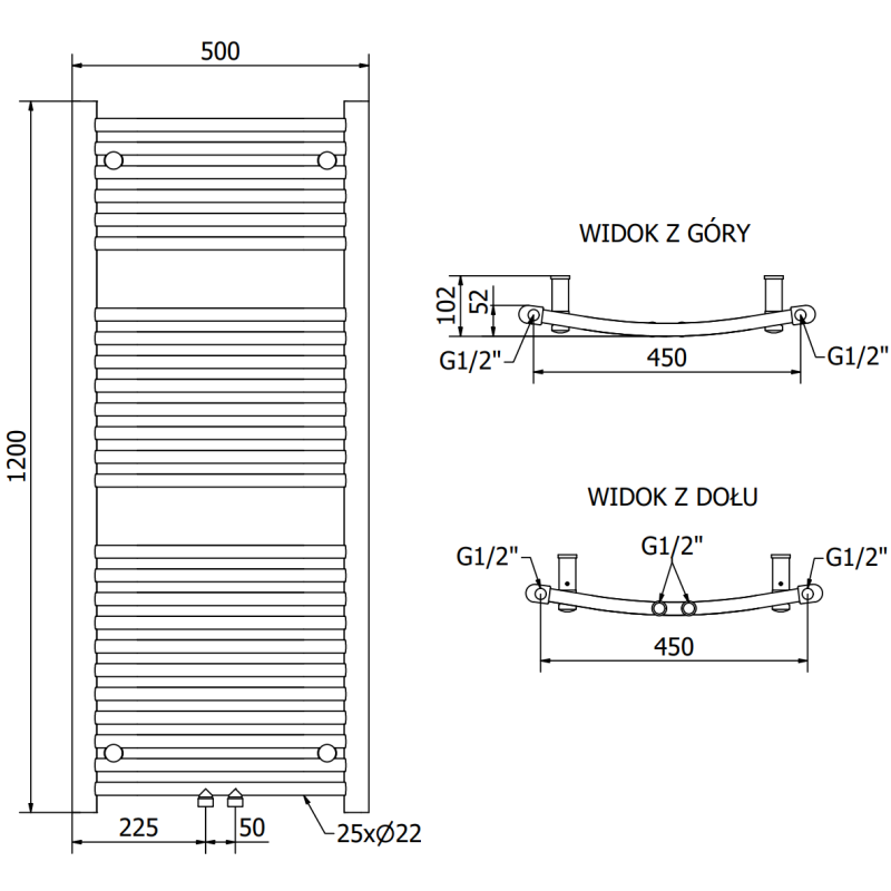 Mexen Ares radiateur de salle de bain 1200 x 500 mm, 531 W, noir - W102-1200-500-00-70