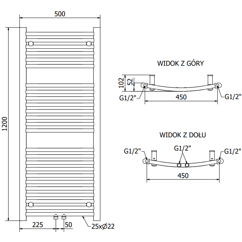 Mexen Ares radiateur de salle de bain 1200 x 500 mm, 531 W, anthracite - W102-1200-500-00-66