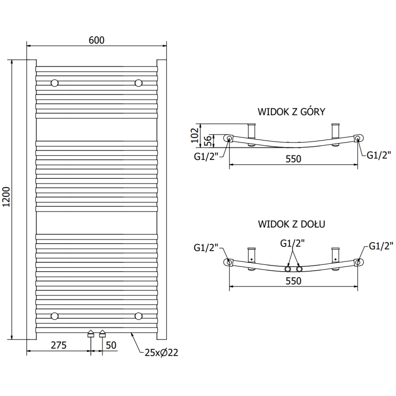 Mexen Ares radiateur de salle de bain 1200 x 600 mm, 620 W, noir - W102-1200-600-00-70