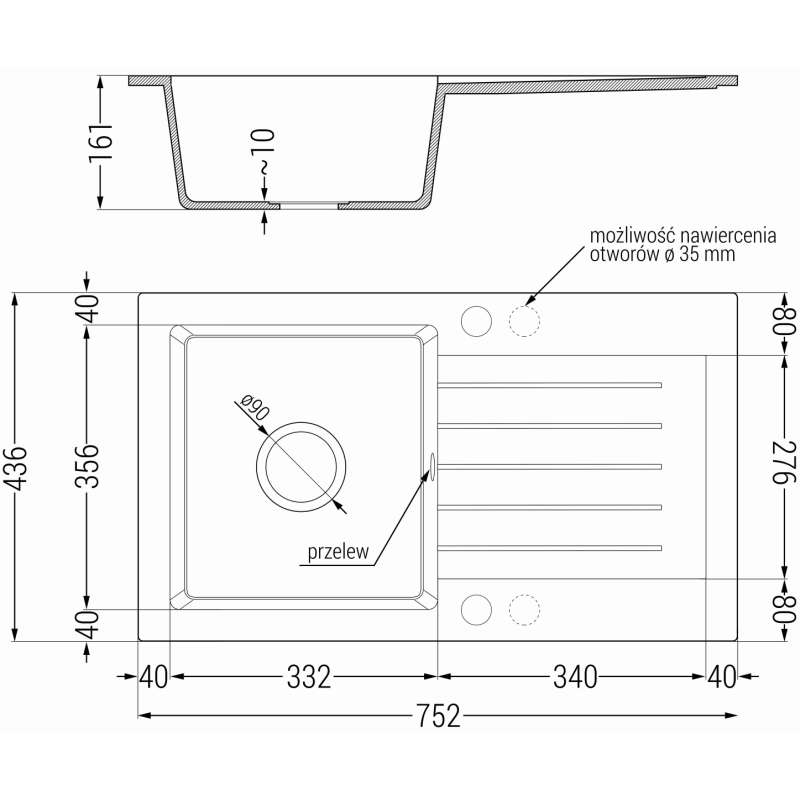 Mexen Pablo évier de cuisine en granit 1 bac avec égouttoir et robinet de cuisine Carla, noir moucheté - 6510-76-670700-50