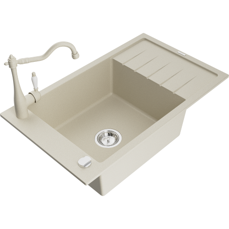 Mexen Elias évier en granit 1 bassine avec égouttoir et robinet de cuisine Carla, beige - 6511-69-670700-69