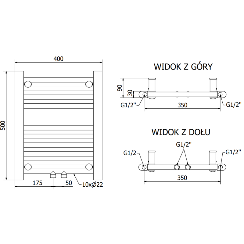 Mexen Mars radiateur de salle de bain 500 x 400 mm, 178 W, blanc - W110-0500-400-00-20