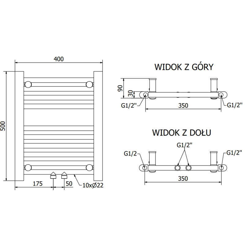 Mexen Mars radiateur de salle de bain 500 x 400 mm, 178 W, noir - W110-0500-400-00-70