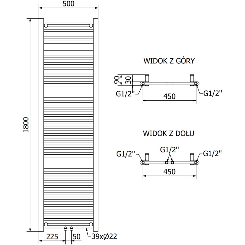 Mexen Mars radiateur de salle de bain 1800 x 500 mm, 814 W, blanc - W110-1800-500-00-20