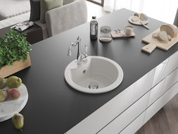 Mexen Diego évier en granit à 1 bac avec robinet de cuisine Carla, blanc - 6512-20-670700-00