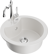 Mexen Diego évier en granit à 1 bac avec robinet de cuisine Carla, blanc - 6512-20-670700-00