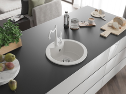 Mexen Diego évier en granit 1 bac avec robinet de cuisine Carla, blanc - 6512-20-670700-20