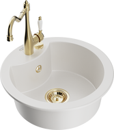 Mexen Diego évier en granit à 1 bac avec robinet de cuisine Carla, blanc - 6512-20-670700-50