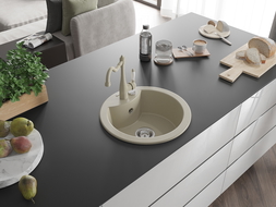 Mexen Diego évier en granit à 1 bac avec robinet de cuisine Carla, beige - 6512-69-670700-69