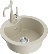 Mexen Diego évier en granit à 1 bac avec robinet de cuisine Carla, beige - 6512-69-670700-69