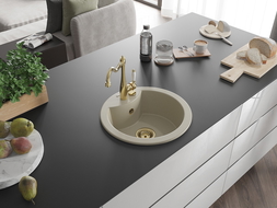 Mexen Diego évier de cuisine en granit 1 bac avec mitigeur Carla, beige - 6512-69-670700-50